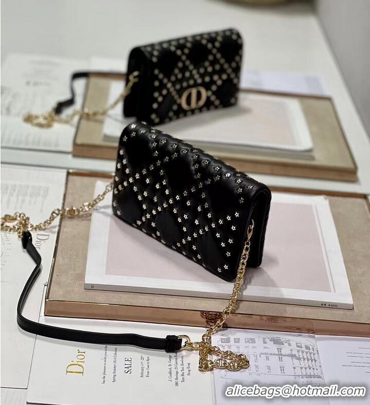 Popular Style DIOR CARO MACROCANNAGE POUCH Macrocannage Calfskin with Star Motif S5135UNH black&gold