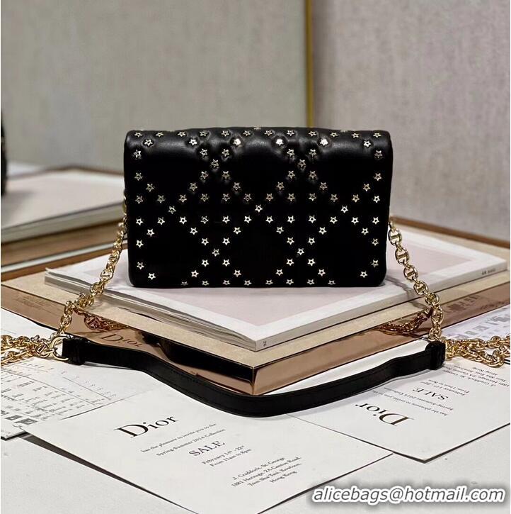 Popular Style DIOR CARO MACROCANNAGE POUCH Macrocannage Calfskin with Star Motif S5135UNH black&gold