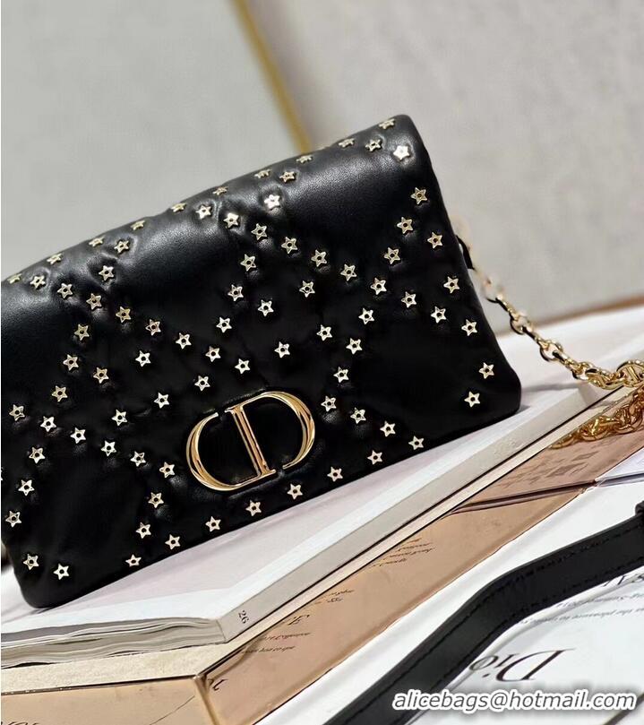 Popular Style DIOR CARO MACROCANNAGE POUCH Macrocannage Calfskin with Star Motif S5135UNH black&gold