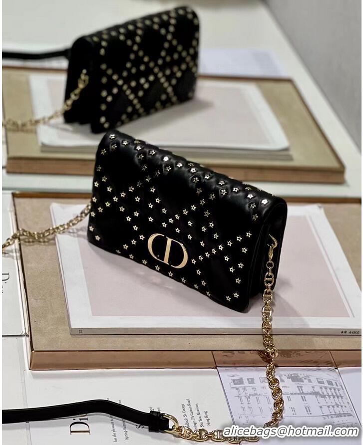 Popular Style DIOR CARO MACROCANNAGE POUCH Macrocannage Calfskin with Star Motif S5135UNH black&gold