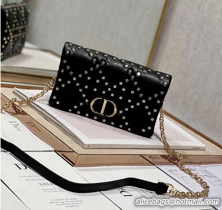 Popular Style DIOR CARO MACROCANNAGE POUCH Macrocannage Calfskin with Star Motif S5135UNH black&gold