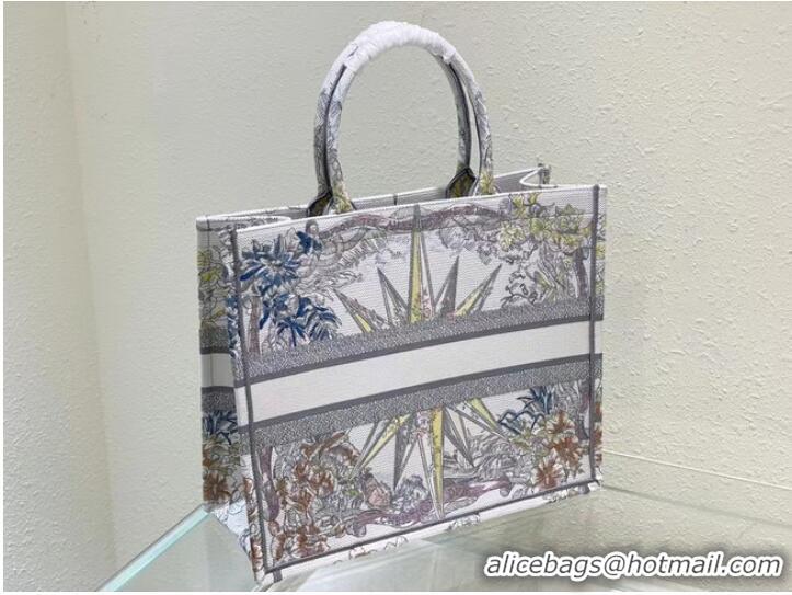 Super Quality LARGE DIOR BOOK TOTE White Multicolor Reve dInfini Embroidery M1286Z