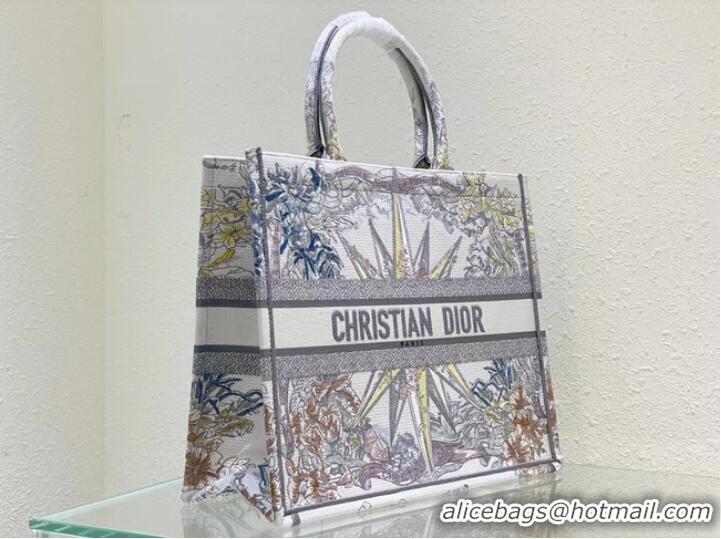 Super Quality LARGE DIOR BOOK TOTE White Multicolor Reve dInfini Embroidery M1286Z