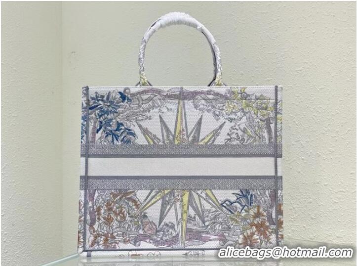 Super Quality LARGE DIOR BOOK TOTE White Multicolor Reve dInfini Embroidery M1286Z