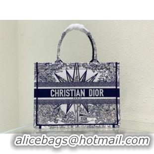 Good Product MEDIUM DIOR BOOK TOTE White and Blue Reve d Infini Embroidery M1296ZR