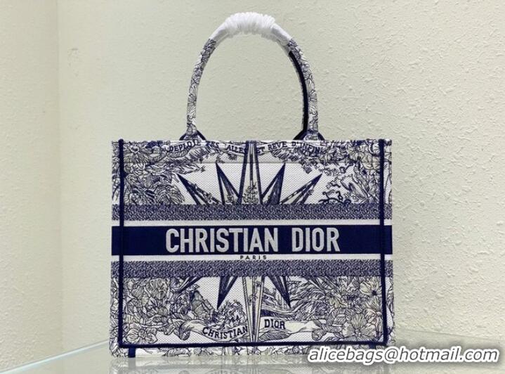 Good Product MEDIUM DIOR BOOK TOTE White and Blue Reve d Infini Embroidery M1296ZR