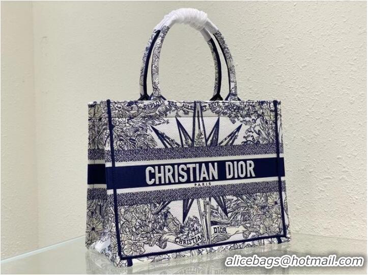 Good Product MEDIUM DIOR BOOK TOTE White and Blue Reve d Infini Embroidery M1296ZR