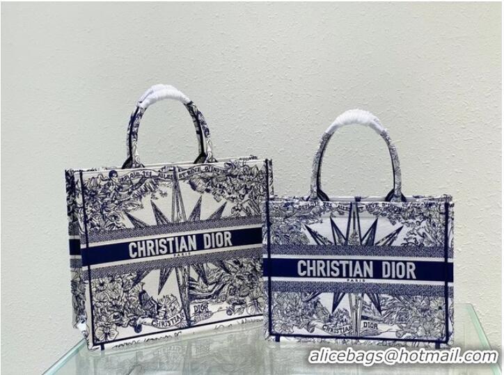 Good Product MEDIUM DIOR BOOK TOTE White and Blue Reve d Infini Embroidery M1296ZR