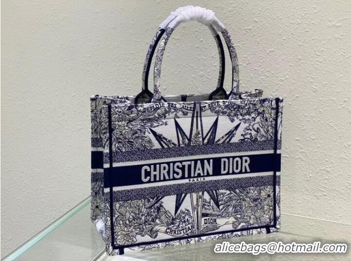 Good Product MEDIUM DIOR BOOK TOTE White and Blue Reve d Infini Embroidery M1296ZR