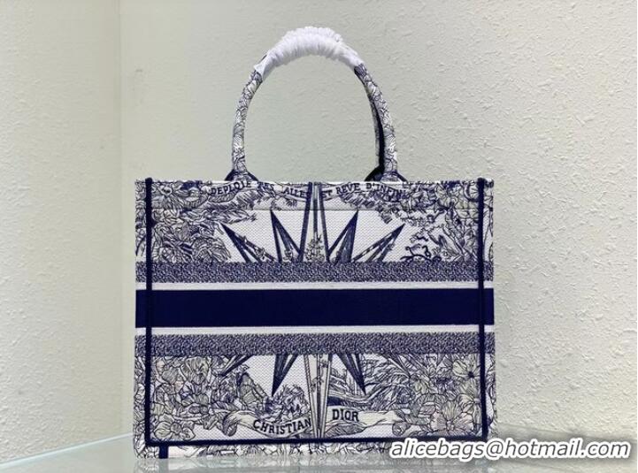 Good Product MEDIUM DIOR BOOK TOTE White and Blue Reve d Infini Embroidery M1296ZR