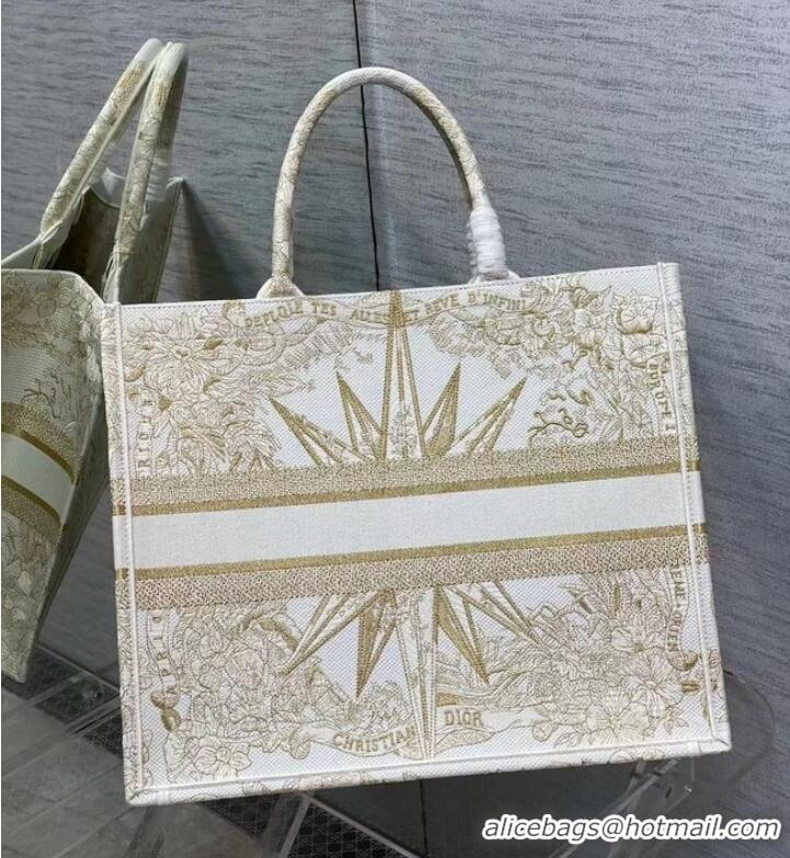 Pretty Style LARGE DIOR BOOK TOTE Dior Reve dInfini Embroidery with Gold-Tone Metallic Thread M1286Z