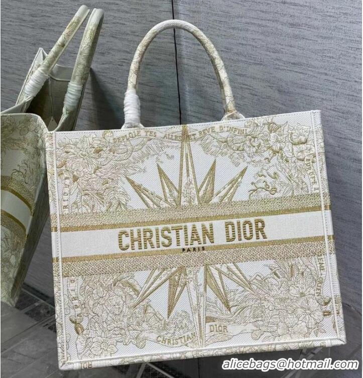 Pretty Style LARGE DIOR BOOK TOTE Dior Reve dInfini Embroidery with Gold-Tone Metallic Thread M1286Z