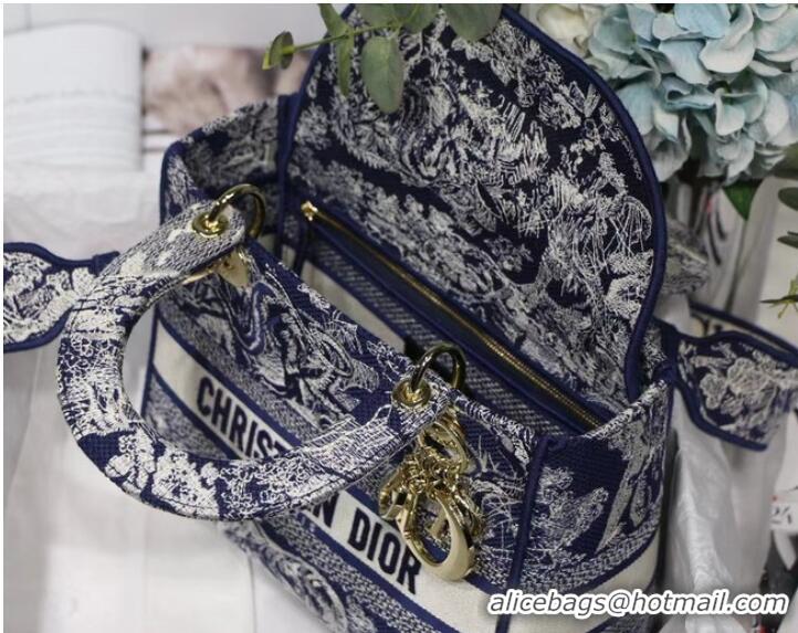 Promotional Dior MEDIUM LADY D-LITE BAG Blue Toile de Jouy Reverse Embroidery M0565