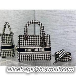 Promotional DIOR LADY D-LITE BAG Black and White Houndstooth Embroidery M0566BRE-4