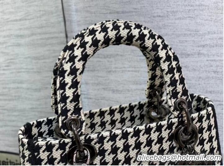 Promotional DIOR LADY D-LITE BAG Black and White Houndstooth Embroidery M0566BRE-4