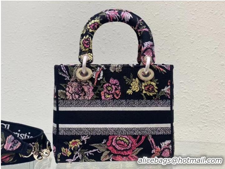 New Fashion MEDIUM LADY D-LITE BAG Black Multicolor Dior Jardin Botanique Embroidery M0565O