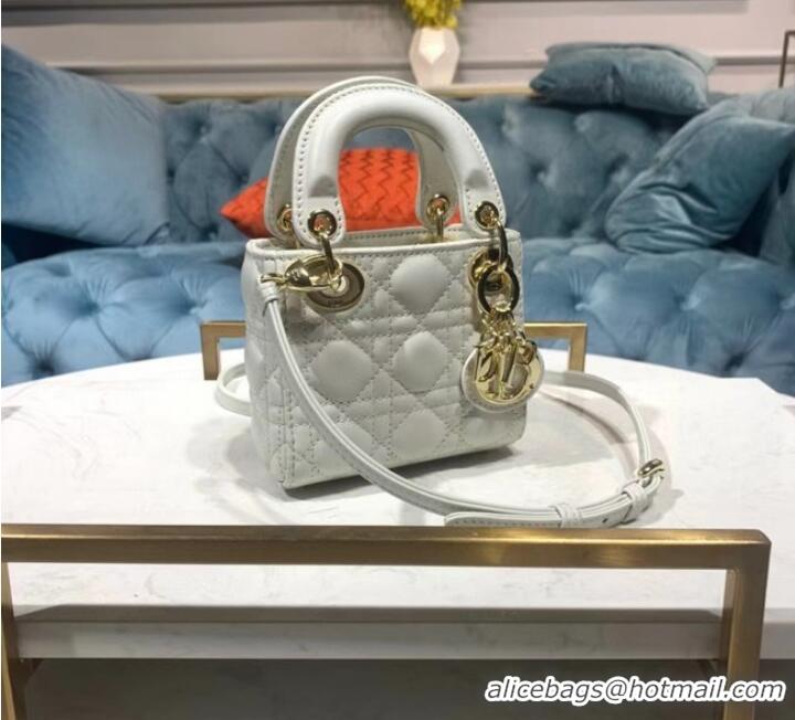 Top Quality MICRO LADY DIOR BAG Scarlet Cannage Lambskin S0856O white&gold