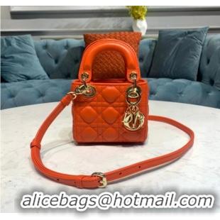 Buy Discount MICRO LADY DIOR BAG Scarlet Cannage Lambskin S0856O orange&gold