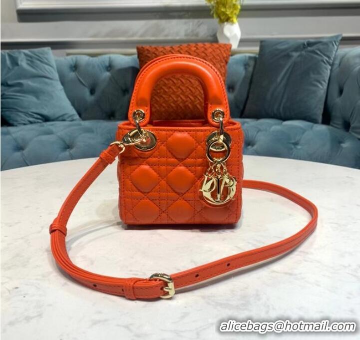 Buy Discount MICRO LADY DIOR BAG Scarlet Cannage Lambskin S0856O orange&gold