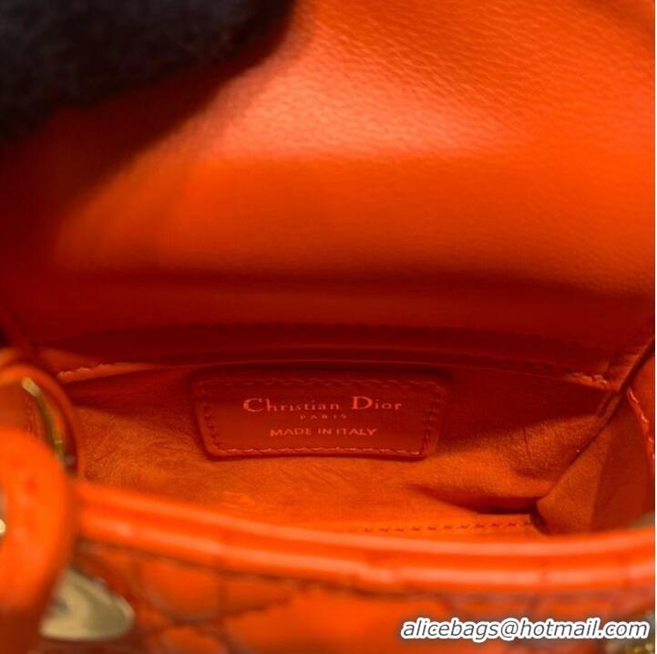 Buy Discount MICRO LADY DIOR BAG Scarlet Cannage Lambskin S0856O orange&gold