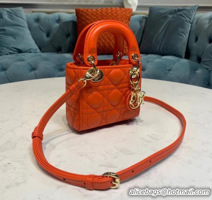 Buy Discount MICRO LADY DIOR BAG Scarlet Cannage Lambskin S0856O orange&gold