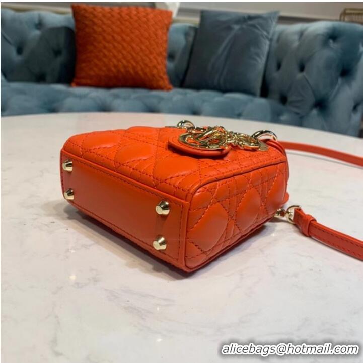 Buy Discount MICRO LADY DIOR BAG Scarlet Cannage Lambskin S0856O orange&gold