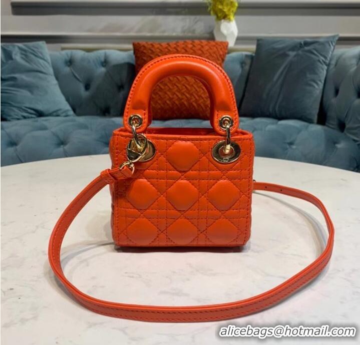 Buy Discount MICRO LADY DIOR BAG Scarlet Cannage Lambskin S0856O orange&gold