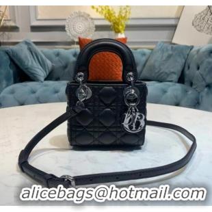 Pretty Style MICRO LADY DIOR BAG Scarlet Cannage Lambskin S0856O black&silver