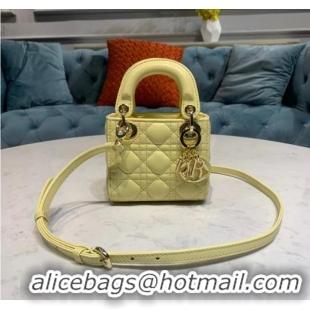 Good Product MICRO LADY DIOR BAG Mustard Yellow Cannage Lambskin S0856O