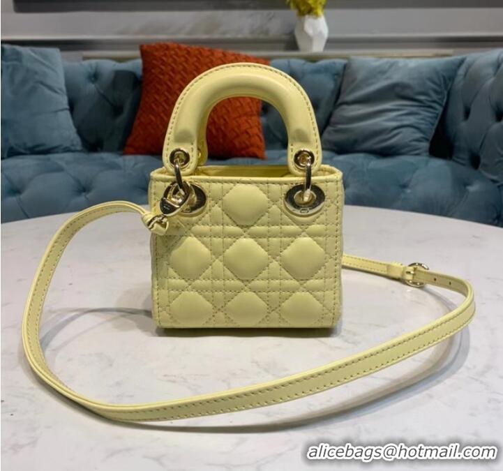 Good Product MICRO LADY DIOR BAG Mustard Yellow Cannage Lambskin S0856O