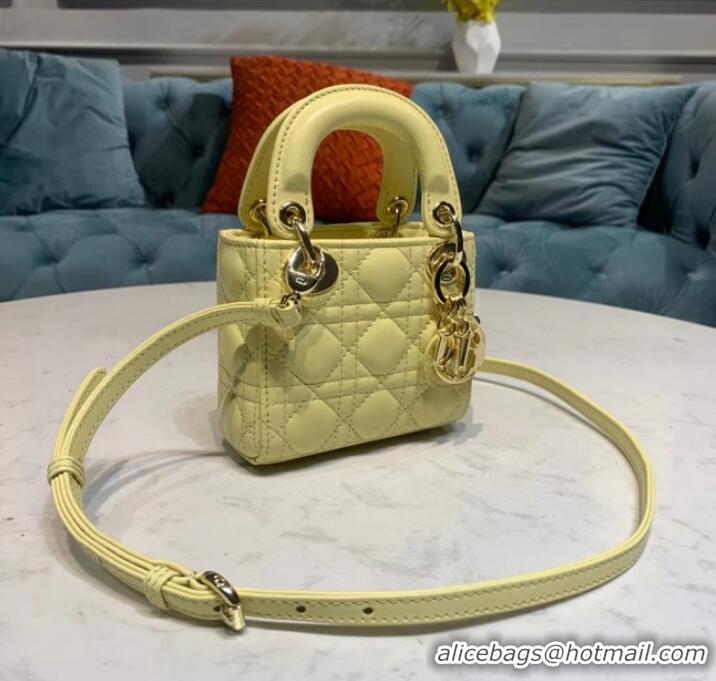 Good Product MICRO LADY DIOR BAG Mustard Yellow Cannage Lambskin S0856O