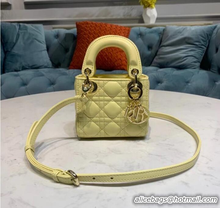 Good Product MICRO LADY DIOR BAG Mustard Yellow Cannage Lambskin S0856O