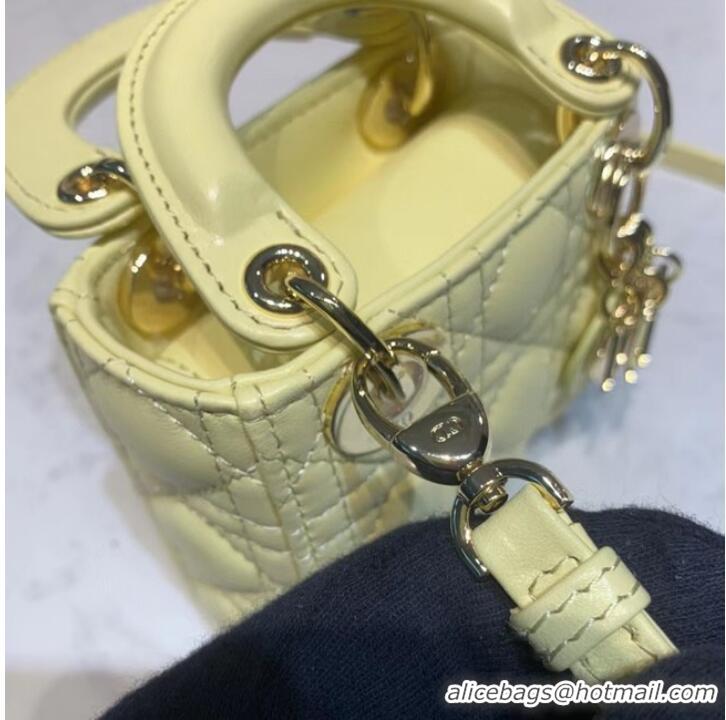 Good Product MICRO LADY DIOR BAG Mustard Yellow Cannage Lambskin S0856O