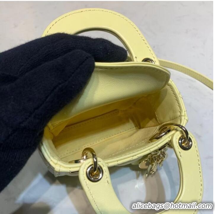 Good Product MICRO LADY DIOR BAG Mustard Yellow Cannage Lambskin S0856O