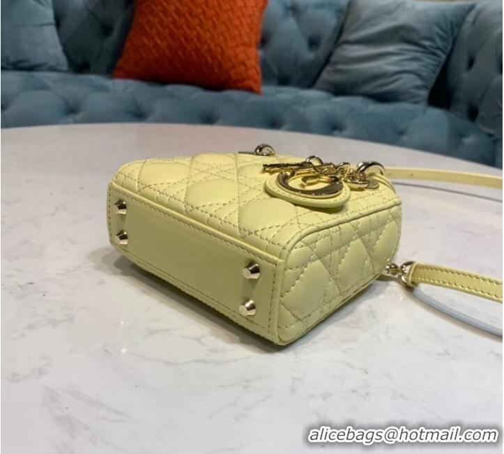 Good Product MICRO LADY DIOR BAG Mustard Yellow Cannage Lambskin S0856O