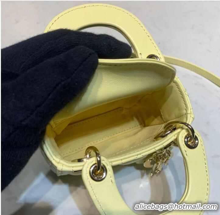 Good Product MICRO LADY DIOR BAG Mustard Yellow Cannage Lambskin S0856O