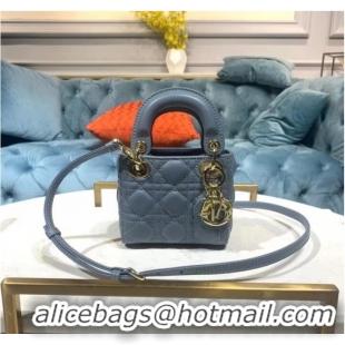 Pretty Style MICRO LADY DIOR BAG Cloud Blue Cannage Lambskin S0856O