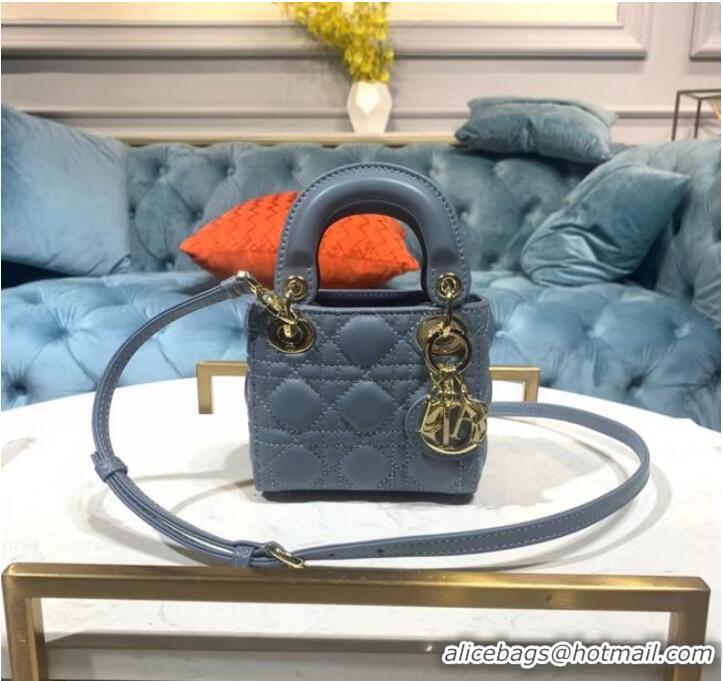 Pretty Style MICRO LADY DIOR BAG Cloud Blue Cannage Lambskin S0856O