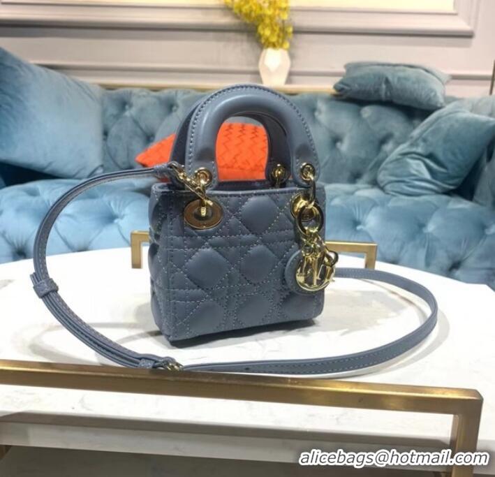 Pretty Style MICRO LADY DIOR BAG Cloud Blue Cannage Lambskin S0856O