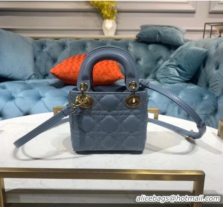 Pretty Style MICRO LADY DIOR BAG Cloud Blue Cannage Lambskin S0856O