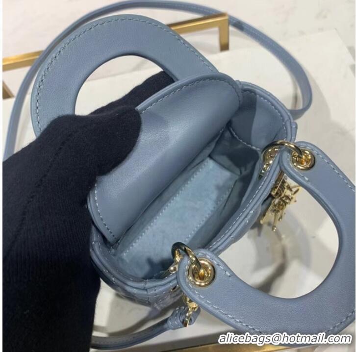 Pretty Style MICRO LADY DIOR BAG Cloud Blue Cannage Lambskin S0856O