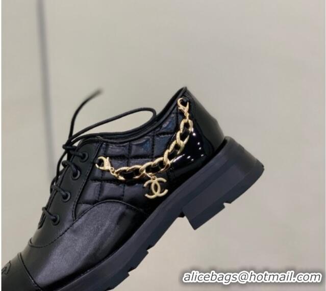 Best Product Chanel Crinkled Leather Lace-ups with Chain Charm G39393 Black