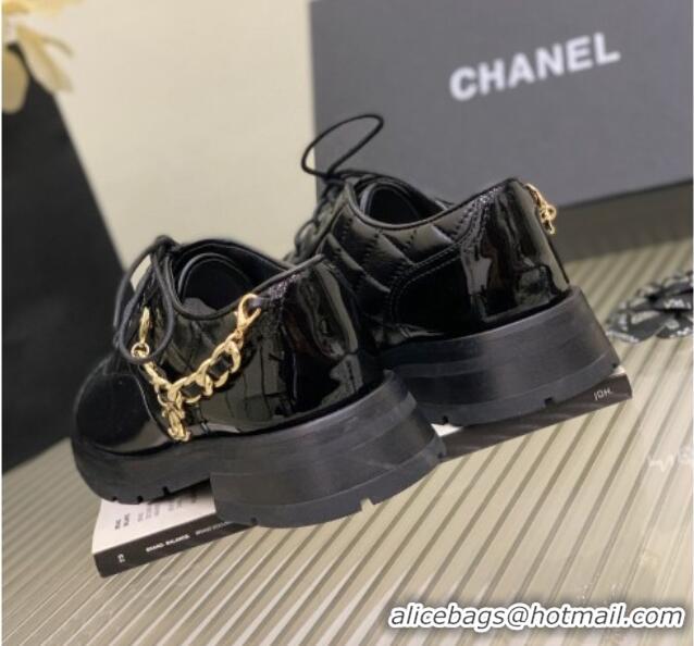 Best Product Chanel Crinkled Leather Lace-ups with Chain Charm G39393 Black