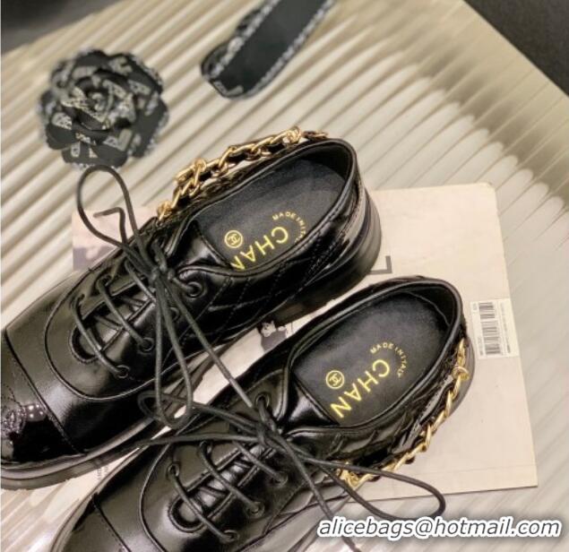 Best Product Chanel Crinkled Leather Lace-ups with Chain Charm G39393 Black