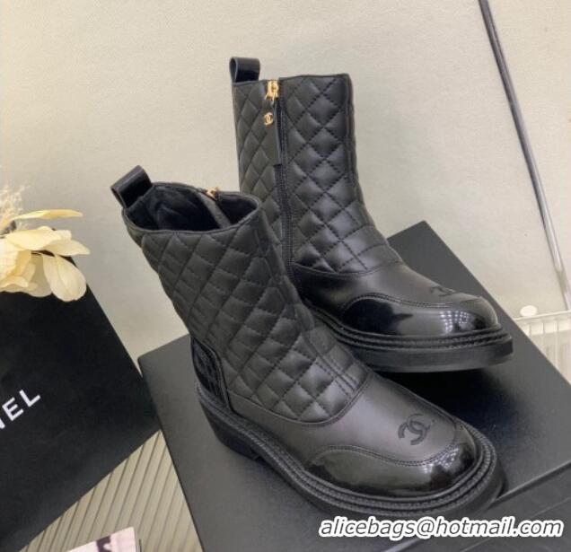 Big Discount Chanel Quilted and Lambskin Ankle Boots with Slide Zip Black 1103101