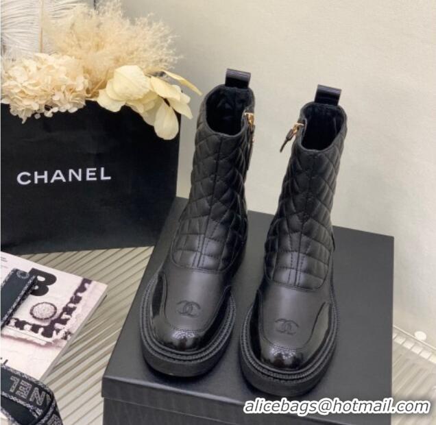 Big Discount Chanel Quilted and Lambskin Ankle Boots with Slide Zip Black 1103101