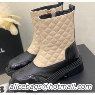 Good Looking Chanel Quilted and Lambskin Ankle Boots with Slide Zip Beige 103102