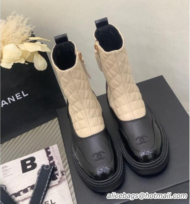 Good Looking Chanel Quilted and Lambskin Ankle Boots with Slide Zip Beige 103102