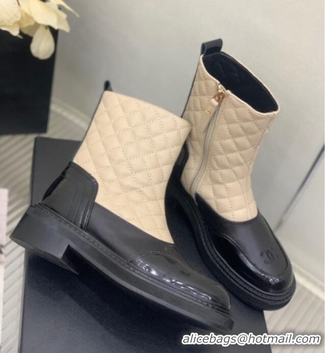 Good Looking Chanel Quilted and Lambskin Ankle Boots with Slide Zip Beige 103102