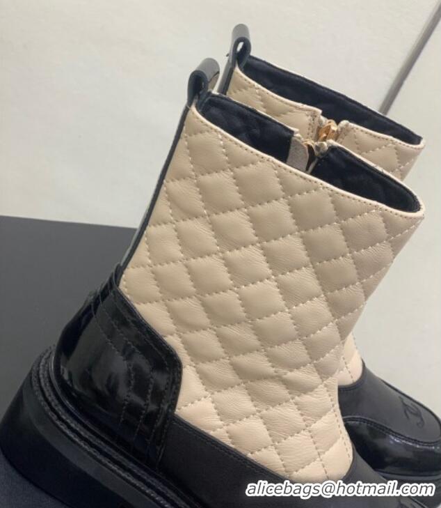 Good Looking Chanel Quilted and Lambskin Ankle Boots with Slide Zip Beige 103102